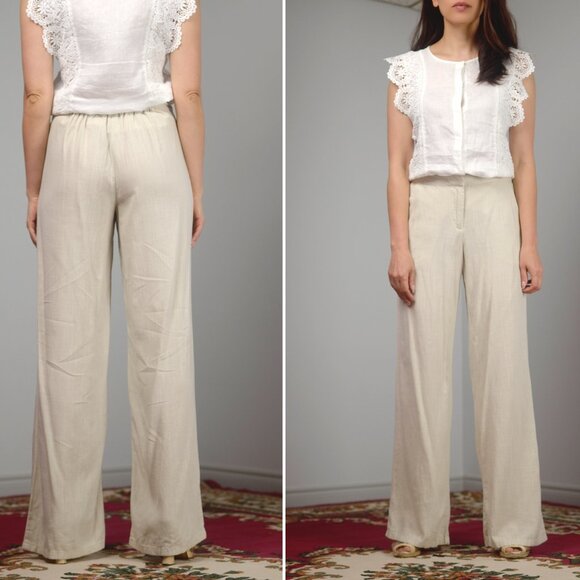 Vero Moda Lanna Wide Pants, Lightweight Linen Blend Casual Summer Pants, sz 36 - Picture 2 of 11